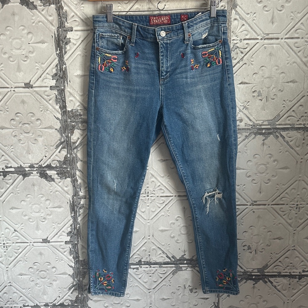 Lucky Brand floral Embroidery skinny jeans